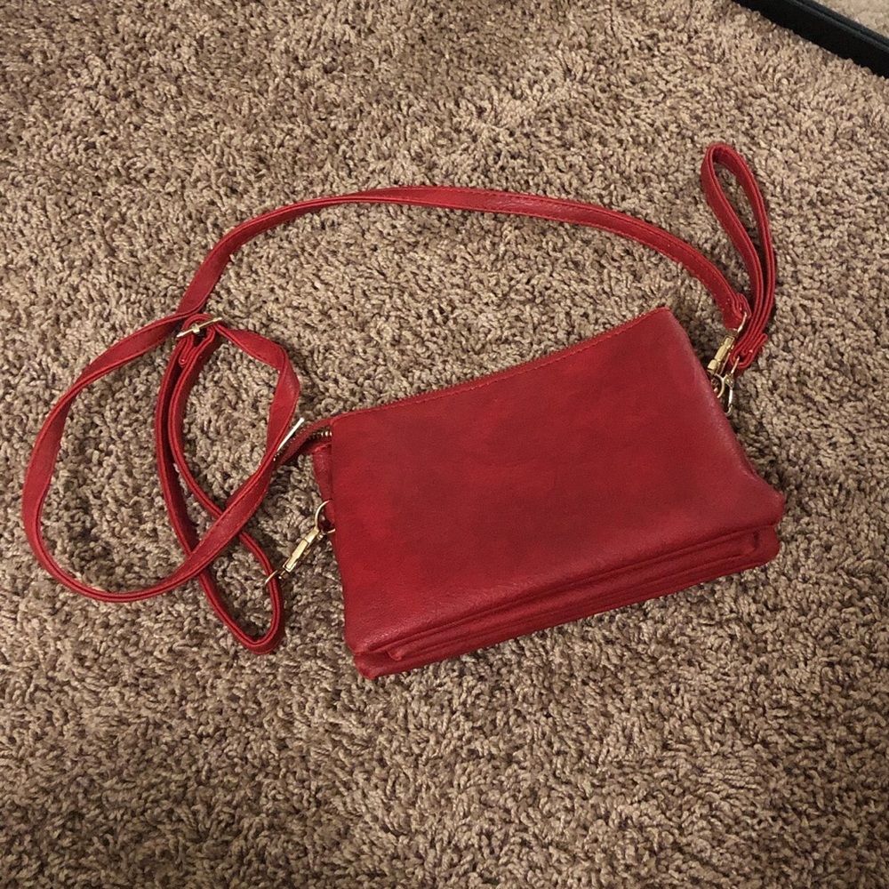 Red vegan leather purse.
